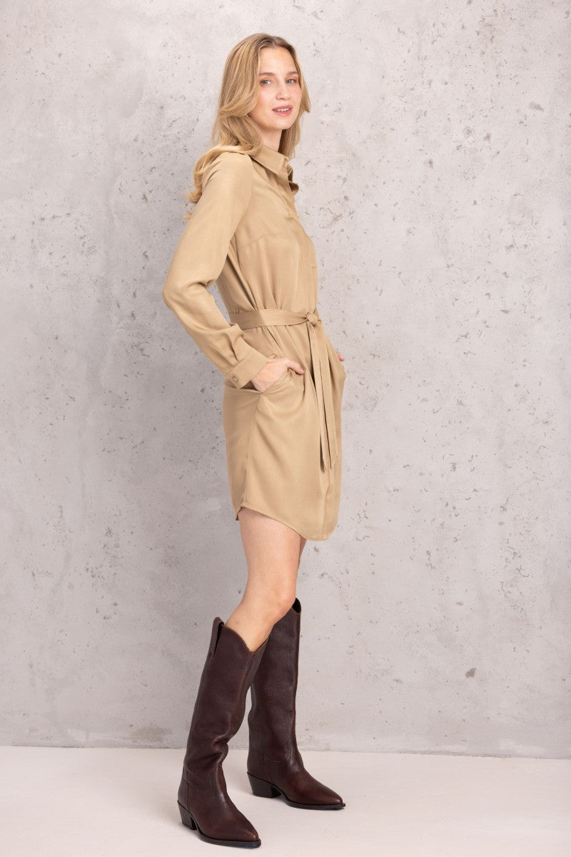 Caramel viscose shirt dress