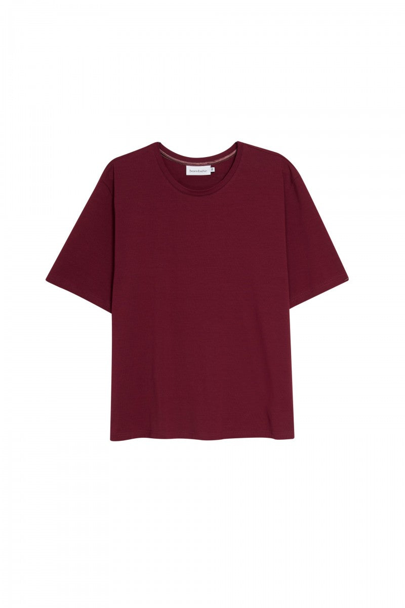 T-shirt basic o pudełkowym kroju burgund - packshot