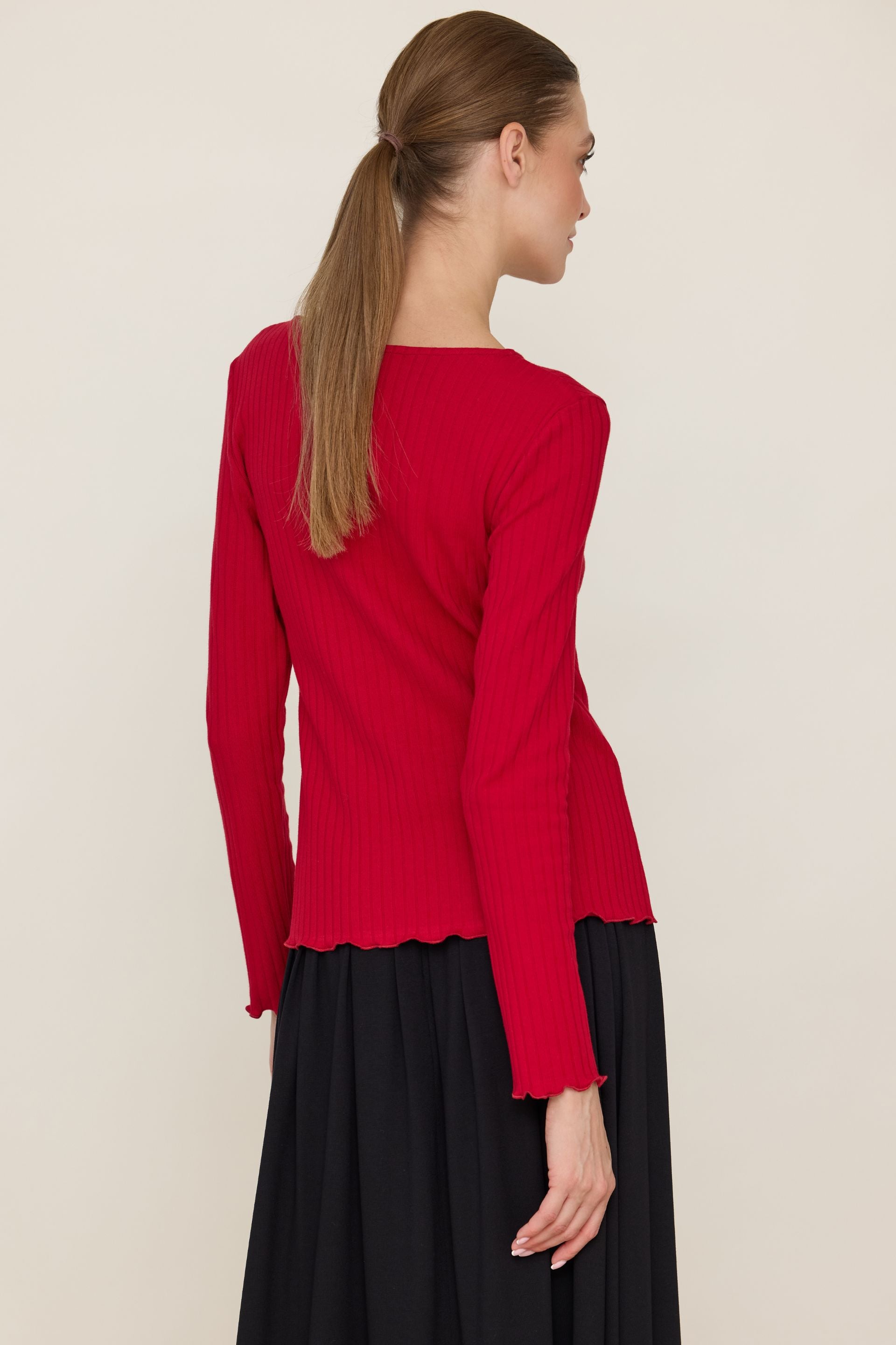 Basic button-down blouse with a wider stripe in dark chocolate